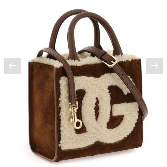Dolce & Gabbana Handbags - NWD$1645 Dolce & Gabbana Logo DG Faux Suede & Shearling Mini Crossbody Tote Bag